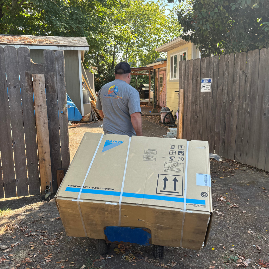 Expert Heat Pump Installation Process - Salem Oregon Professional HVAC Services Professional DiMartino's technician delivering Daikin heat pump system Salem Oregon installation process
