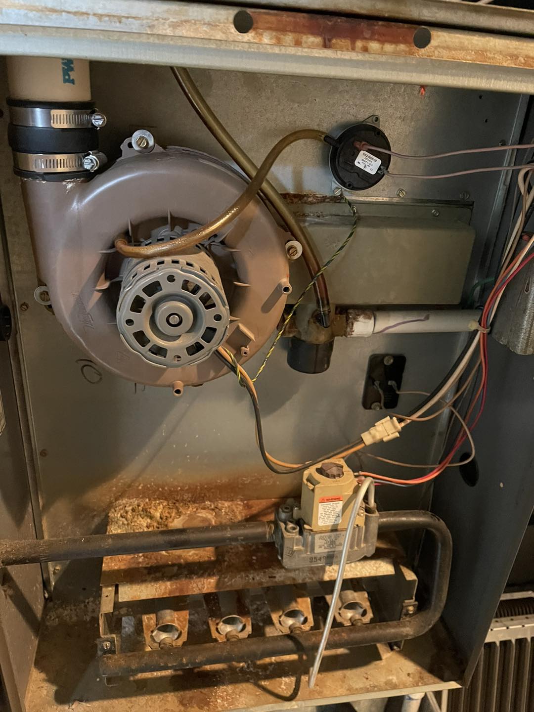 Furnace Internal Components Maintenance - DiMartino's Expert HVAC Service Salem OR HVAC furnace blower motor and internal components requiring professional maintenance Salem Oregon